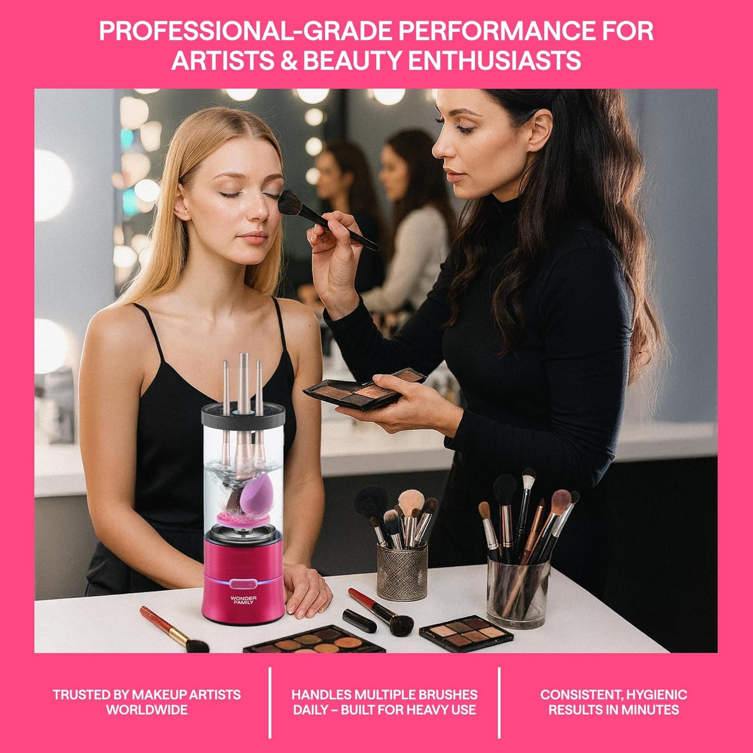 3-In-1 Electric Makeup Brush Cleaner & Dryer – Automatic Washer, Fast Air-Dry & Holder Stand – Cleans Brushes & Sponges, Portable Wireless Usb-Rechargeable, Gentle on Bristles, Vanity & Travel Device