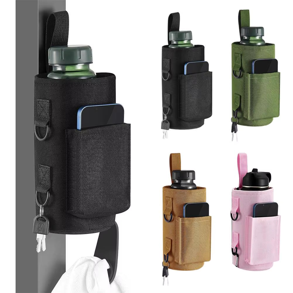 Magnetic Gym Water Bag,Water Bottle Tumbler Carrier Holder with Phone Pockets & Shoulder Strap,Sports Magnet Water Bottle Sleeve