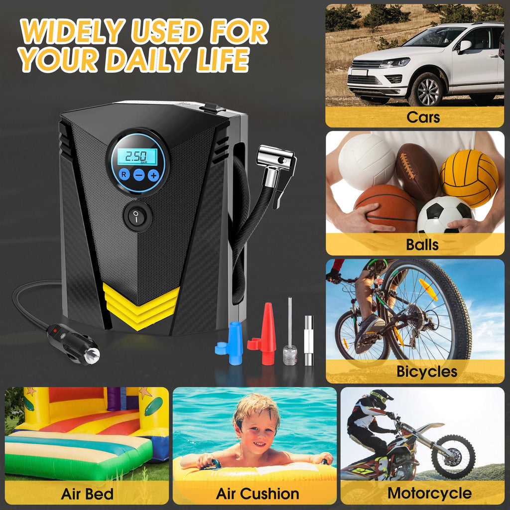 Tire Inflator, 12V Portable Air Compressor with Fast Inflation, Tire Inflator - Black