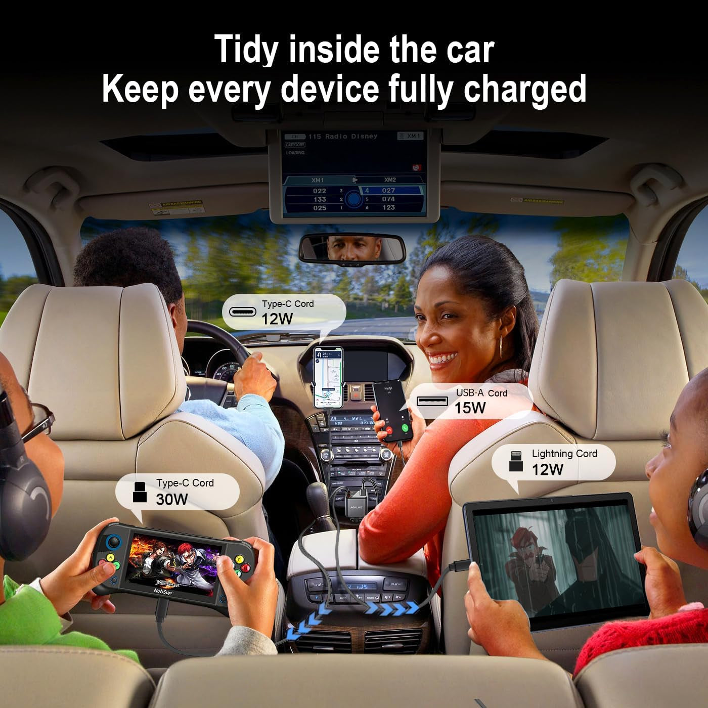 4 in 1 Retractable Car Charger,Smaller Super Fast Charger with Retractable Cords, Car Charger Fast Charging,Usb C Charger Adpater Compatible with Iphone 16 15 14 13 Pro Max,Galaxy,Pixel